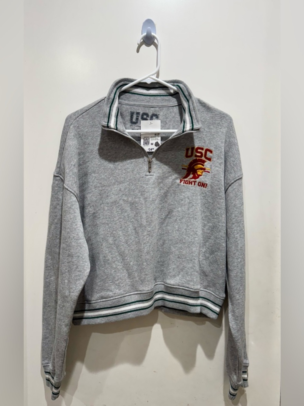 USC Grey Quarter-Zip Sweatshirt - 'Fight On'